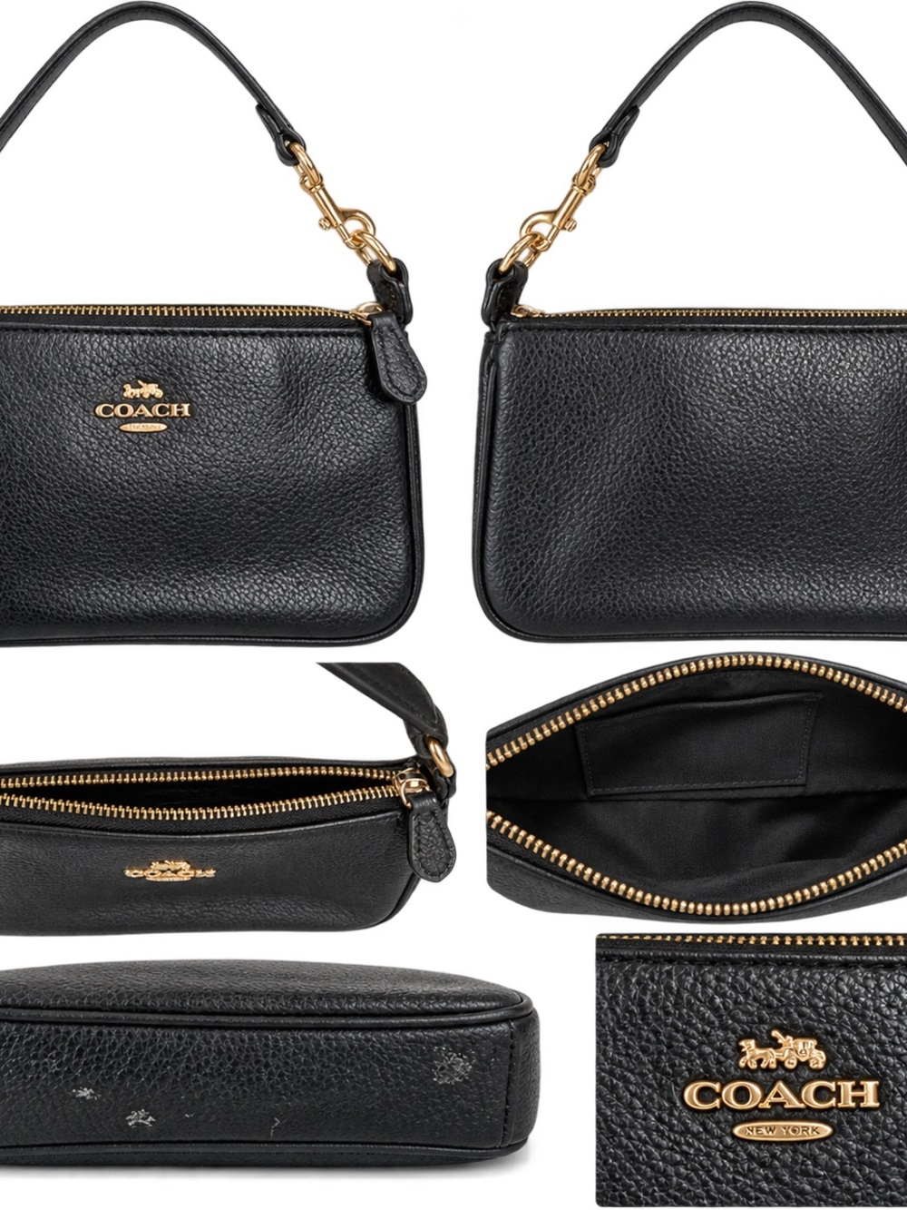 COACH Black Pebbled Leather Wristlet Pouch
